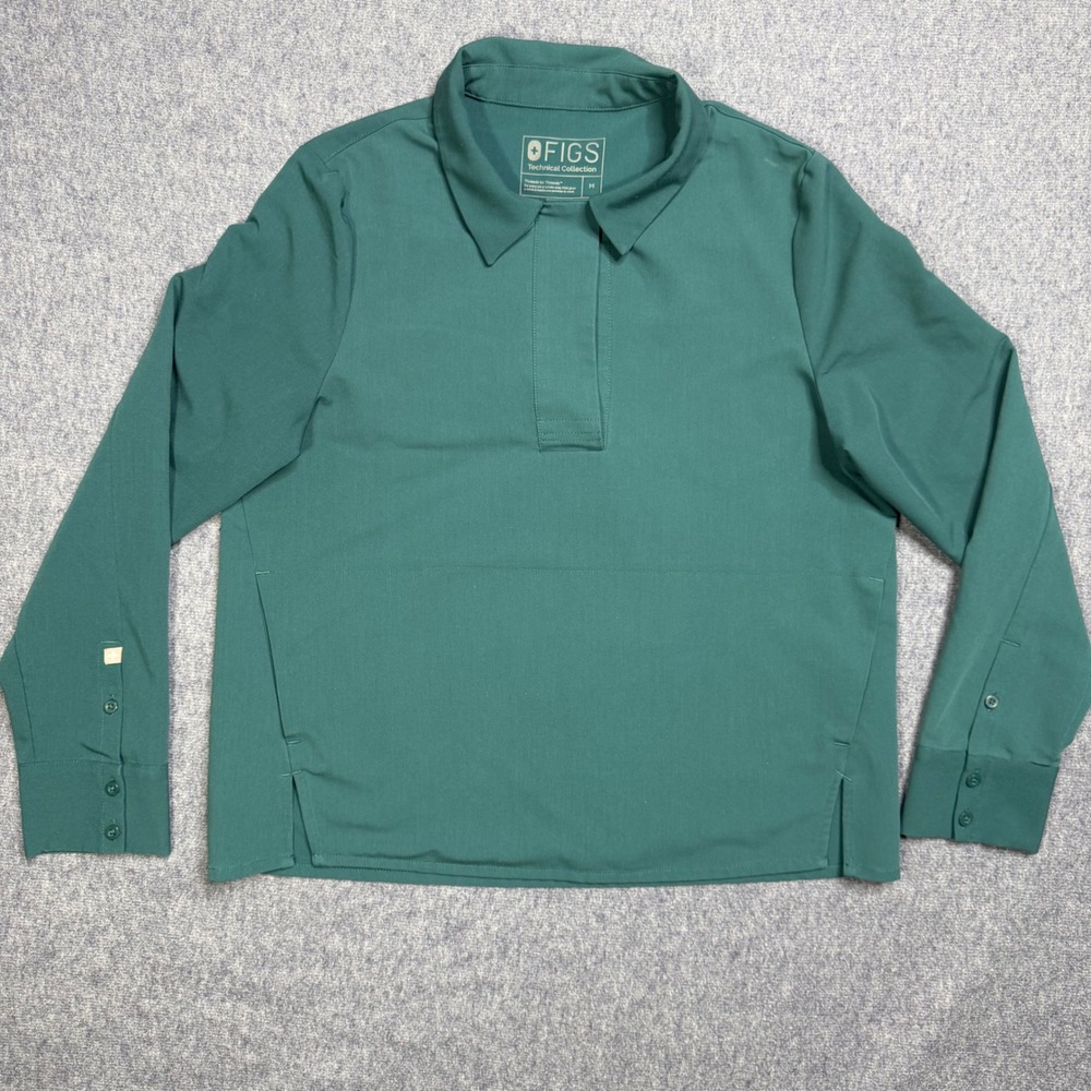 Figs Long Sleeve Polo Top in Forest Green